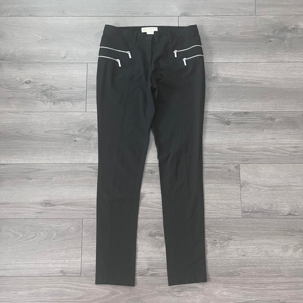 Michael Michael Kors Womens Black Slim Fit Zipper Detail Trousers Size 0